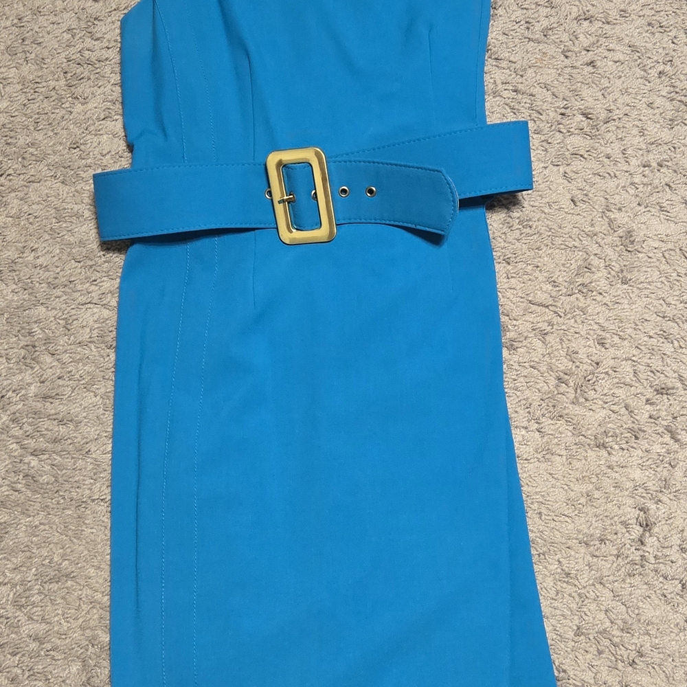 Calvin Klein Collection Strapless Blue Dress with Belt